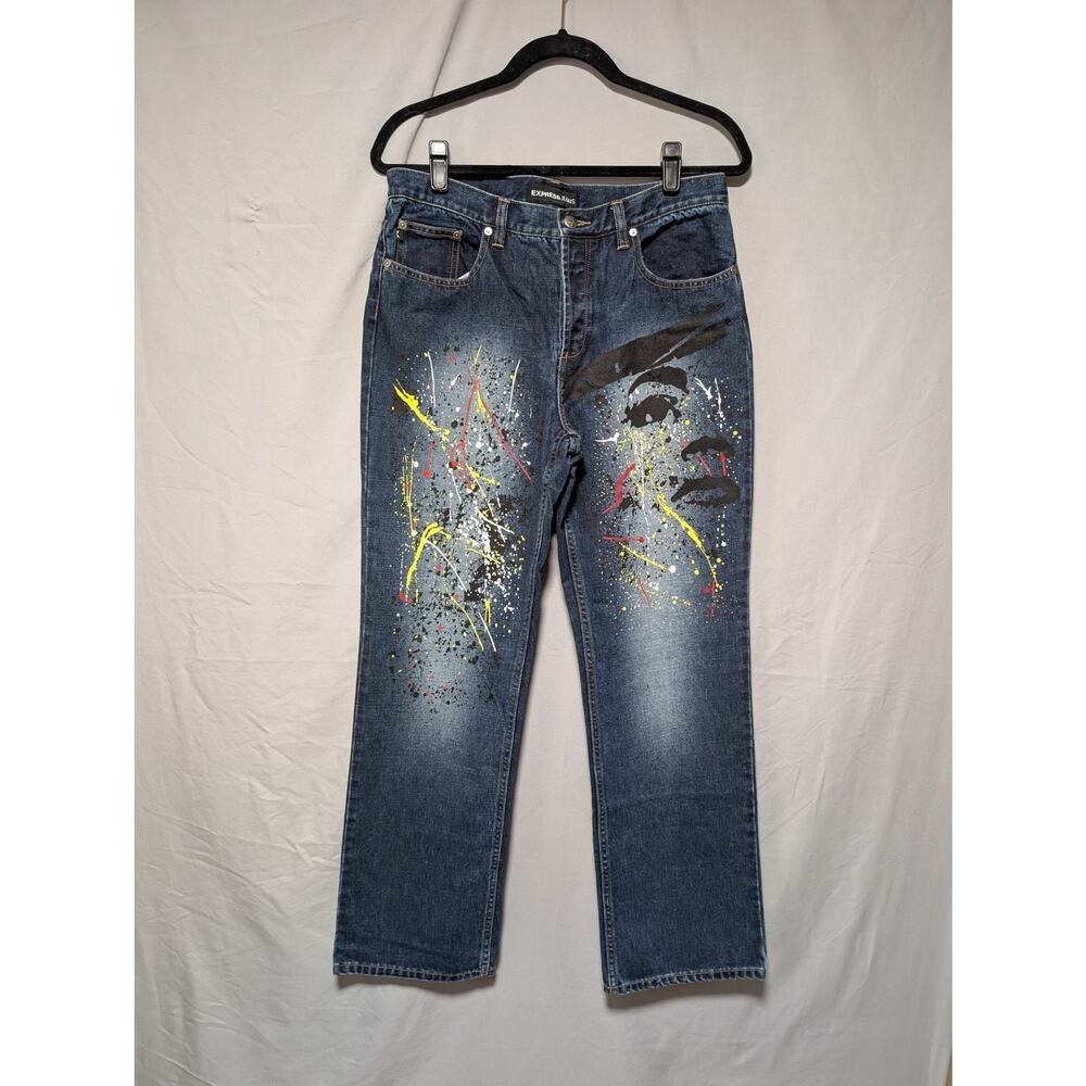 Express Jeans Artist Paint Splatter Graffiti Button Fly Cotton Juniors 11/12